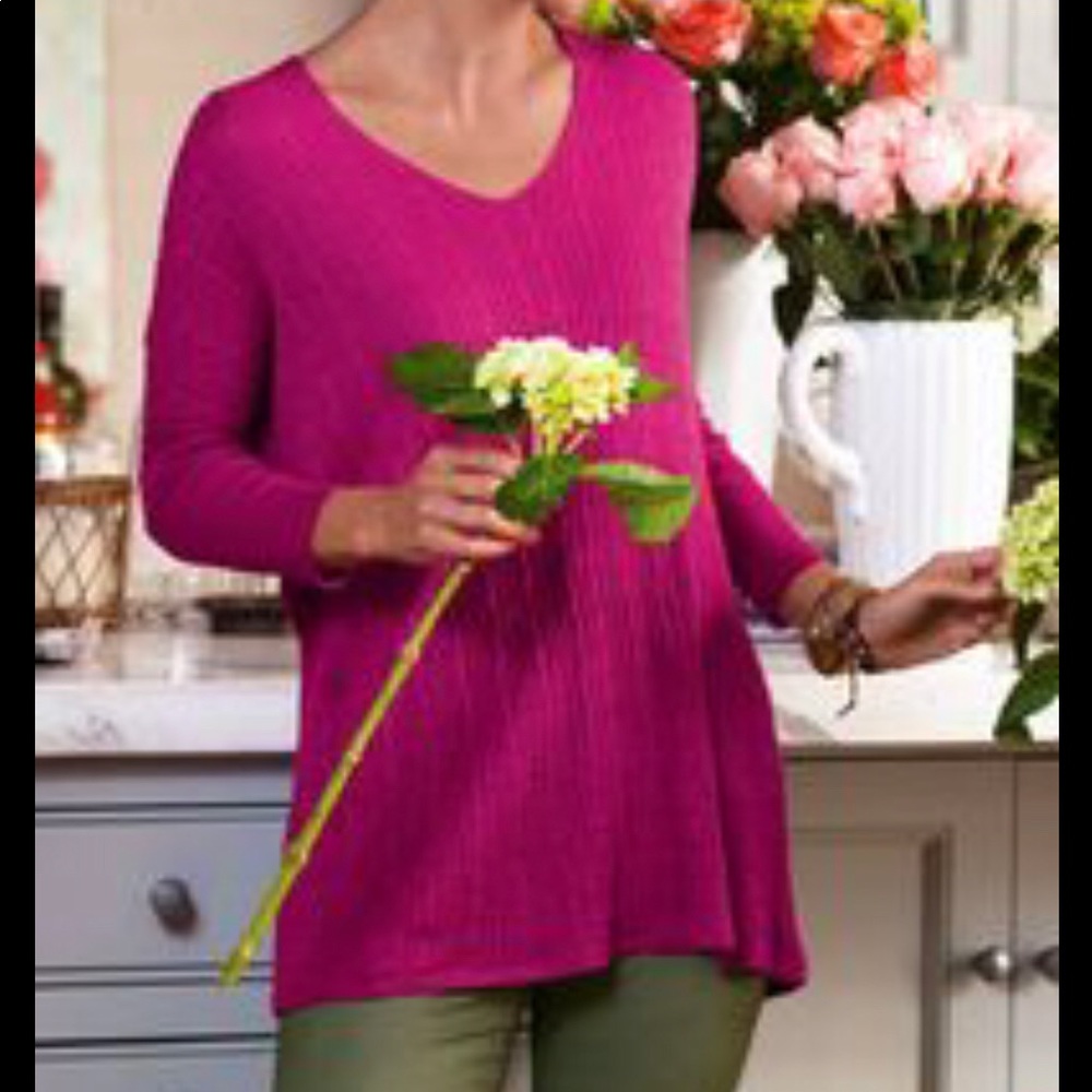 SOFT SURROUNDINGS Dolman Sweater Magenta Pink Silk Cotton Blends Cable Knit